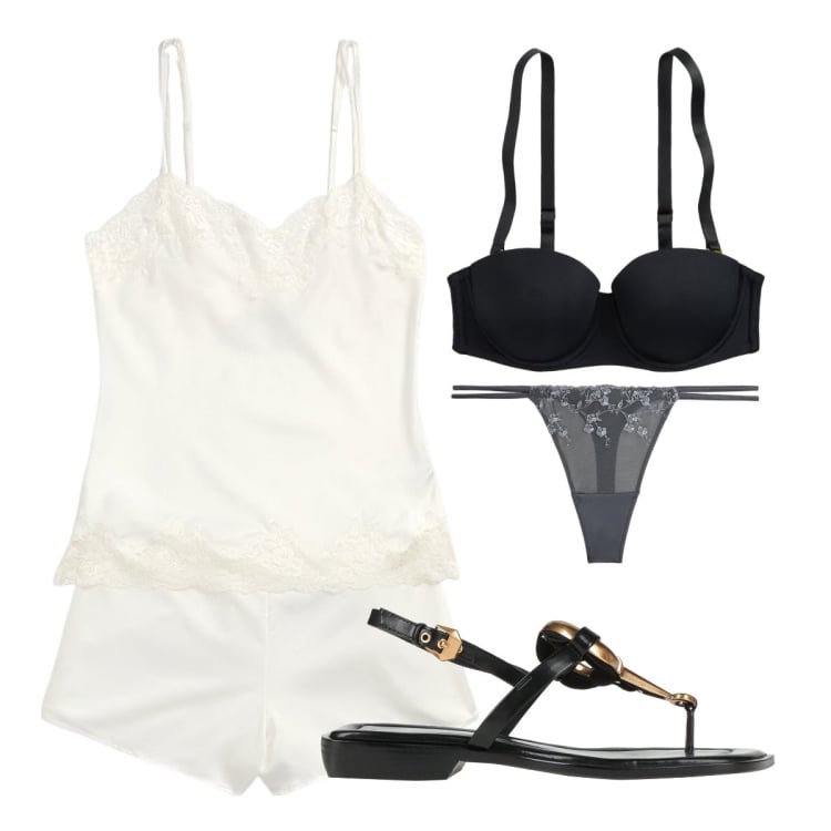 Outfit donna - Notte chic. Stile Chic per Tutti i giorni. Abbinamento con infradito, pigiama, reggiseni, perizomi.