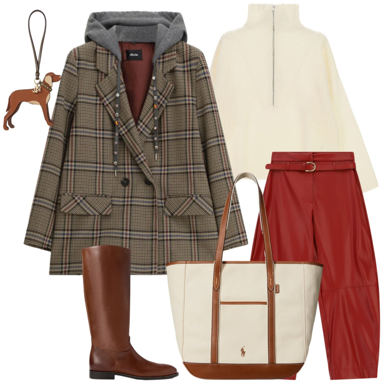 Outfit donna - Birillino. Stile Casual chic per Tutti i giorni. Abbinamento con pantaloni, blazer, maglieria, borse tote, ciondoli, stivali.