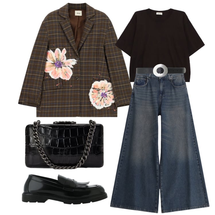 Outfit donna - Settembre. Stile Casual chic per Tutti i giorni. Abbinamento con jeans, mocassini, blazer, t-shirt, cinture, clutch.
