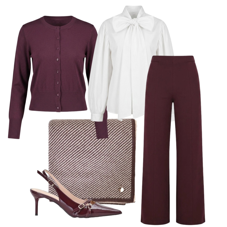 Outfit donna - Settembre. Stile Chic per Ufficio. Abbinamento con pantaloni, sciarpe, décolleté, camicie, cardigans.