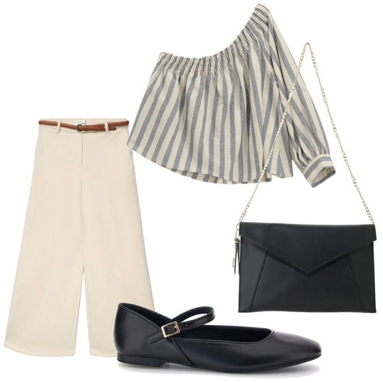 Outfit donna - Total look #2468740. Stile Basic per Tutti i giorni. Abbinamento con bluse, borse a tracolla, pantaloni, ballerine.