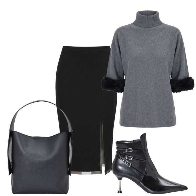Outfit donna - Rinascimento. Stile Chic per Serata fuori. Abbinamento con stivaletti, gonne longuette, borse a spalla, maglieria.