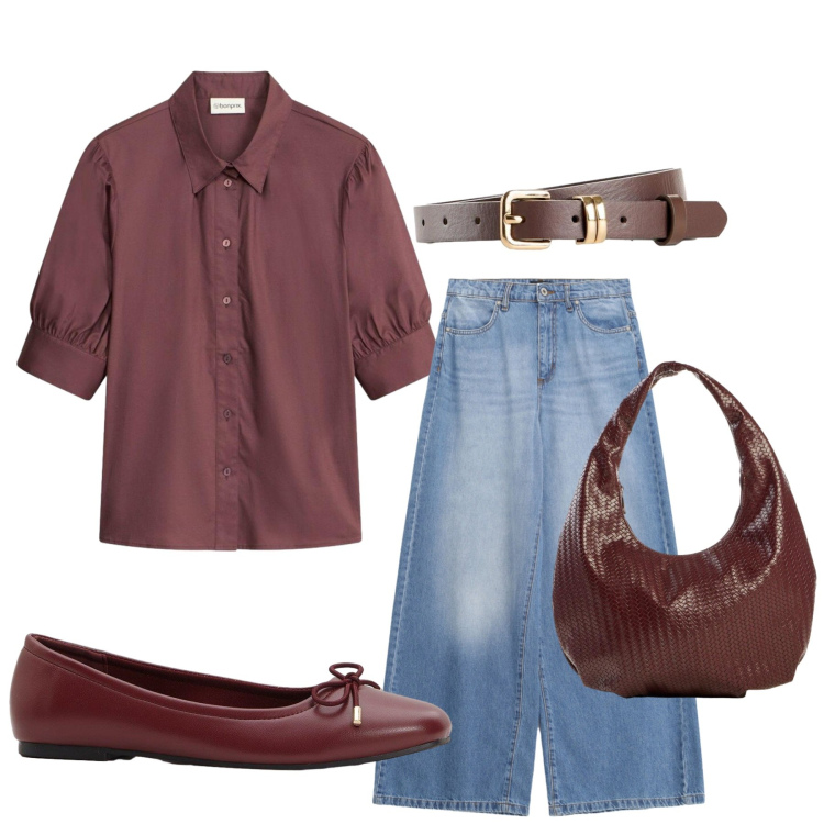 Outfit donna - Total look #2468748. Stile Casual chic per Tutti i giorni. Abbinamento con bluse, ballerine, borse a spalla, cinture, jeans.