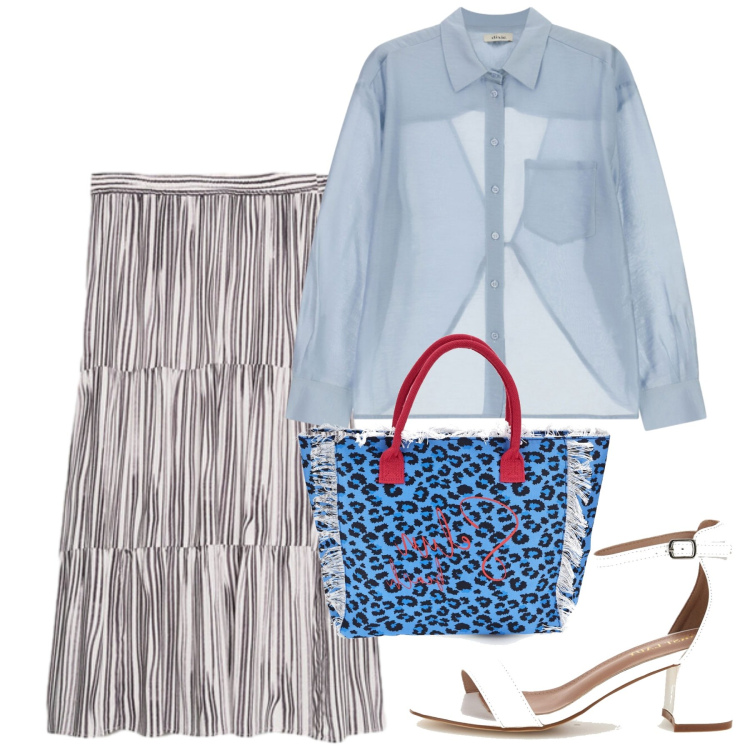 Outfit donna - Total look #2468754. Stile Trendy per Tutti i giorni. Abbinamento con camicie, gonne lunghe, borse a mano, sandali col tacco.