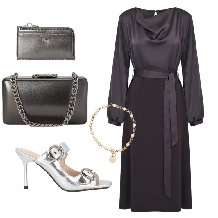 Outfit donna - Total look #2468758. Stile Chic per Cerimonia. Abbinamento con sandali in pelle, vestiti midi/longuette, collane, portafogli, clutch.