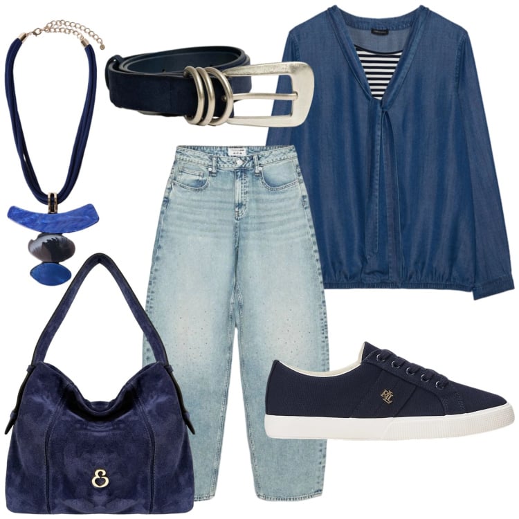 Outfit donna - Total look #2468764. Stile Basic per Tutti i giorni. Abbinamento con jeans, ciondoli, bluse, borse a spalla, cinture, sneakers.