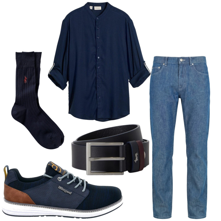 Outfit uomo - Total look #2468765. Stile Casual per Tutti i giorni. Abbinamento con camicie, jeans, cinture, calzini, sneakers.