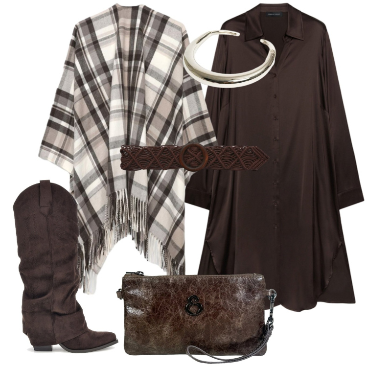 Outfit donna - Country style. Stile Etnico per Tutti i giorni. Abbinamento con cinture, cappe, vestiti chemisier, pochette, collane, stivaletti texani.