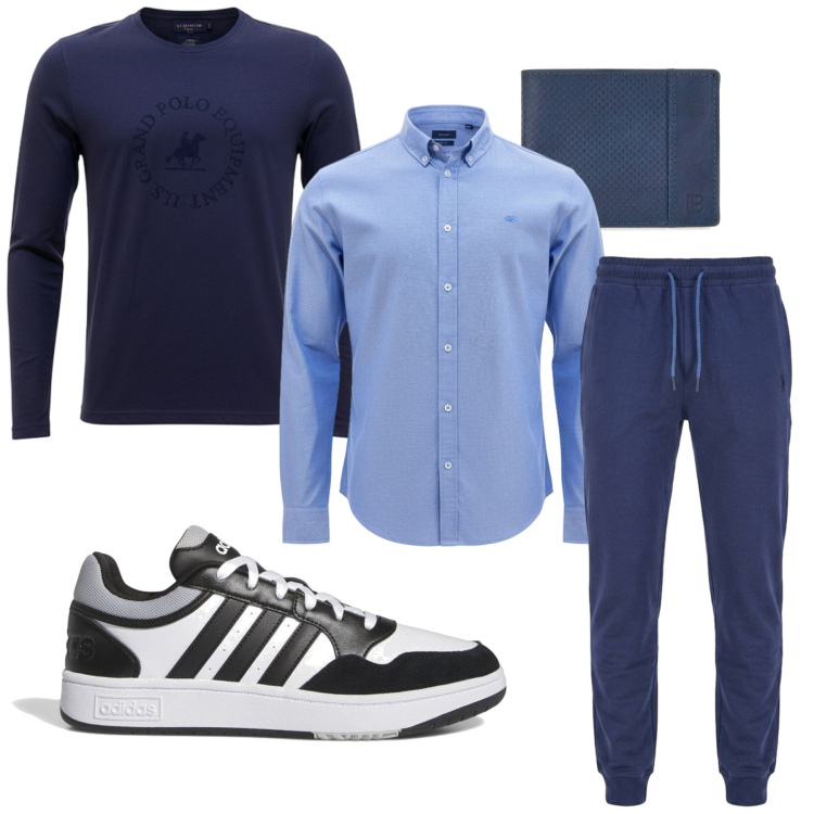Outfit uomo - Total look #2468771. Stile Casual per Tutti i giorni. Abbinamento con portafogli, camicie, pantaloni, maglieria, sneakers.
