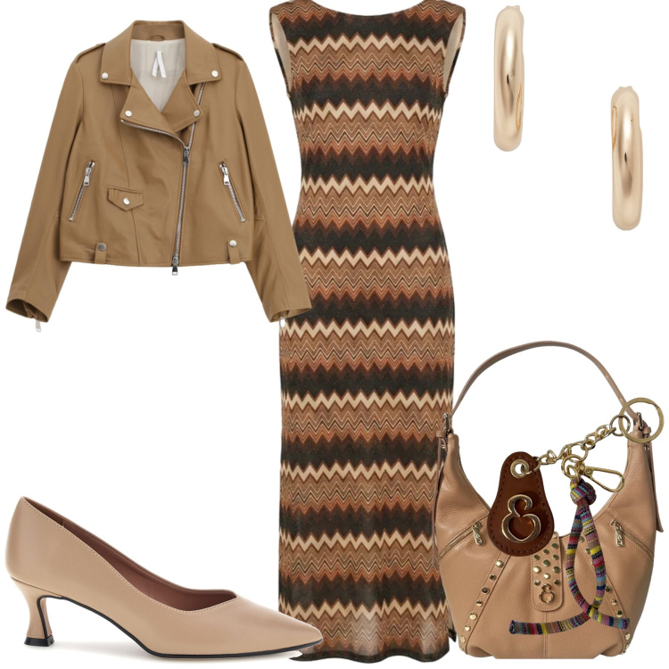 Outfit donna - Samira. Stile Glamour per Tutti i giorni. Abbinamento con giacche, borse a spalla, portachiavi, vestiti lunghi, orecchini, décolleté.