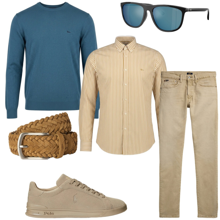 Outfit uomo - Total look #2468797. Stile Urban per Ufficio. Abbinamento con cinture, maglieria, camicie, jeans, occhiali da sole, sneakers.