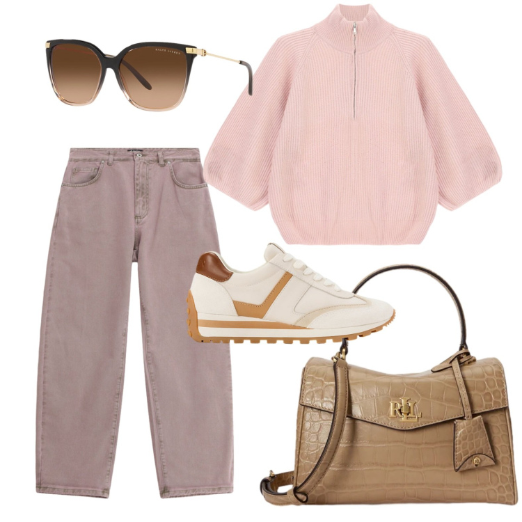 Outfit donna - Il pullover dalla forma accogliente. Stile Basic per Tutti i giorni. Abbinamento con jeans, maglieria, occhiali da sole, sneakers, borse a mano.