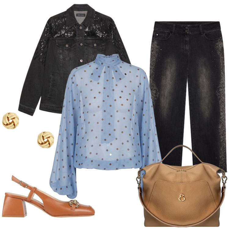 Outfit donna - Jessica. Stile Casual chic per Tutti i giorni. Abbinamento con décolleté, cappotti, jeans, borse a mano, bluse, orecchini.
