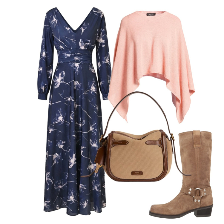 Outfit donna - Abito bon ton e texano. Stile Casual chic per Ufficio. Abbinamento con stivali, cappotti, vestiti lunghi, borse a mano.