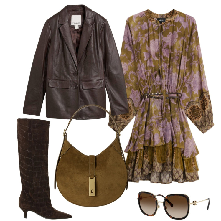 Outfit donna - Mi preparo all\'autunno. Stile Trendy per Tutti i giorni. Abbinamento con blazer, stivali, vestiti corti, borse a spalla, occhiali da sole.