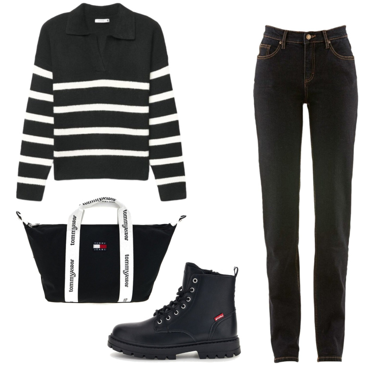 Outfit donna - Total look #2468834. Stile Urban per Cerimonia. Abbinamento con jeans mom, maglieria, shopping bag, anfibi.