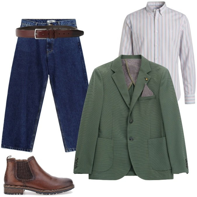 Outfit uomo - Rientro Smart. Stile Casual per Ufficio. Abbinamento con camicie, giacche, jeans, cinture, scarpe stringate.