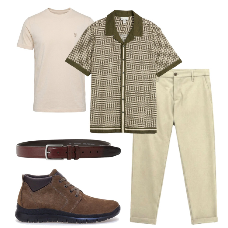 Outfit uomo - Total look #2468864. Stile Urban per Tutti i giorni. Abbinamento con camicie a manica corta, t-shirt, cinture, pantaloni, scarpe stringate.