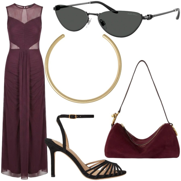 Outfit donna - ️red passion. Stile Casual chic per Serata fuori. Abbinamento con vestiti lunghi, sandali col tacco, occhiali da sole, collane, borse a spalla.