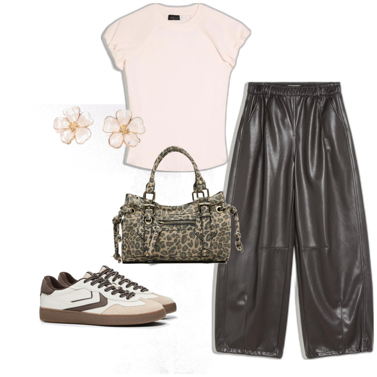 Outfit mujer - Casual chic #12291. Estilo Casual chic para Todos los días. Combinación con camiseta, pendientes, sneakers, pantalones, bolsos de mano.