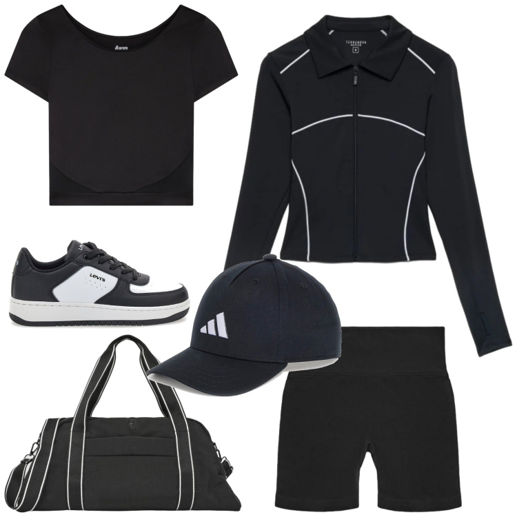 Outfit donna - Sporty chic. Stile Sporty chic per Sport. Abbinamento con borse sportive, leggings sportivo, felpe sportive, t-shirt sportive, sneakers, cappelli con visiera.