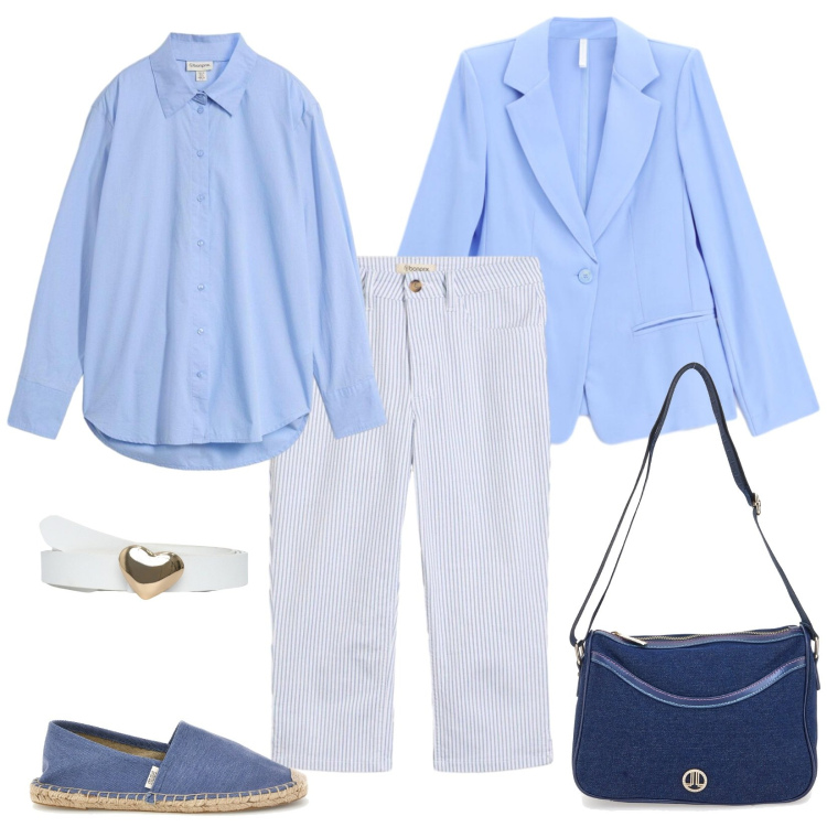 Outfit donna - La camicia over ed il blazer. Stile Casual chic per Tutti i giorni. Abbinamento con jeans, camicie, cinture, blazer, borse a tracolla, espadrillas.