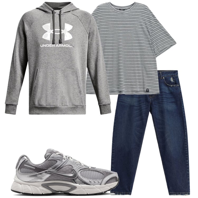 Outfit uomo - Casual a settembre. Stile Casual per Tutti i giorni. Abbinamento con jeans, t-shirt, felpe con cappuccio, sneakers.