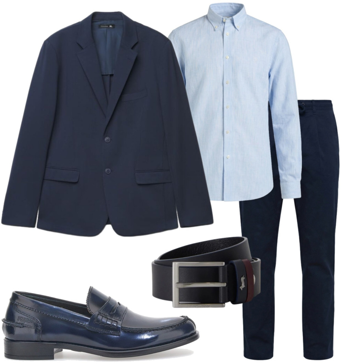 Outfit uomo - In ufficio. Stile Business/Elegante per Ufficio. Abbinamento con camicie, pantaloni, cinture, giacche, scarpe stringate.