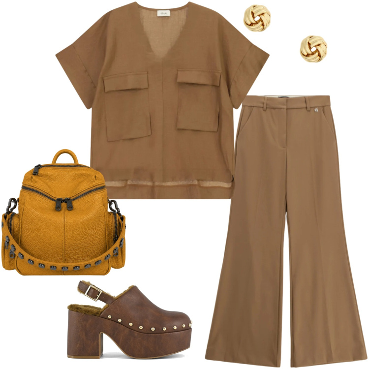 Outfit donna - Total look #2468970. Abbinamento con bluse, pantaloni, zaini, orecchini, sabot.