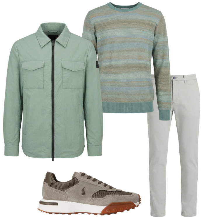 Outfit uomo - Outfit autunnale. Stile Urban per Tutti i giorni. Abbinamento con pullovers, pantaloni chino, giacche, sneakers.
