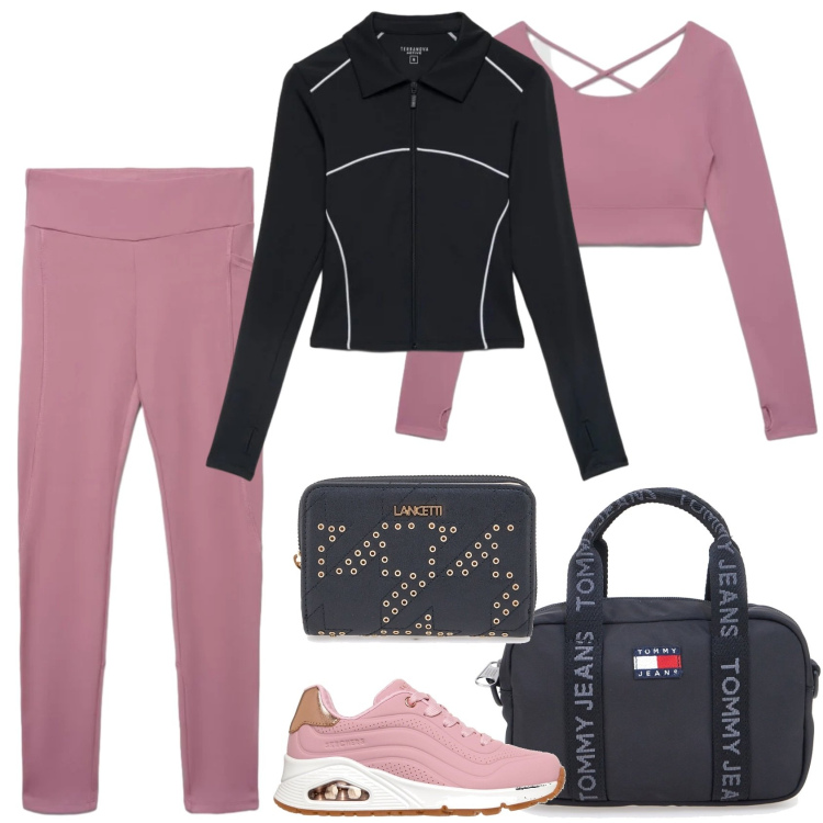 Outfit donna - Terranova - Active Collection FW26. Stile Sporty chic per Sport. Abbinamento con leggings sportivo, felpe sportive, t-shirt sportive, sneakers alte, borse a tracolla, portafogli.
