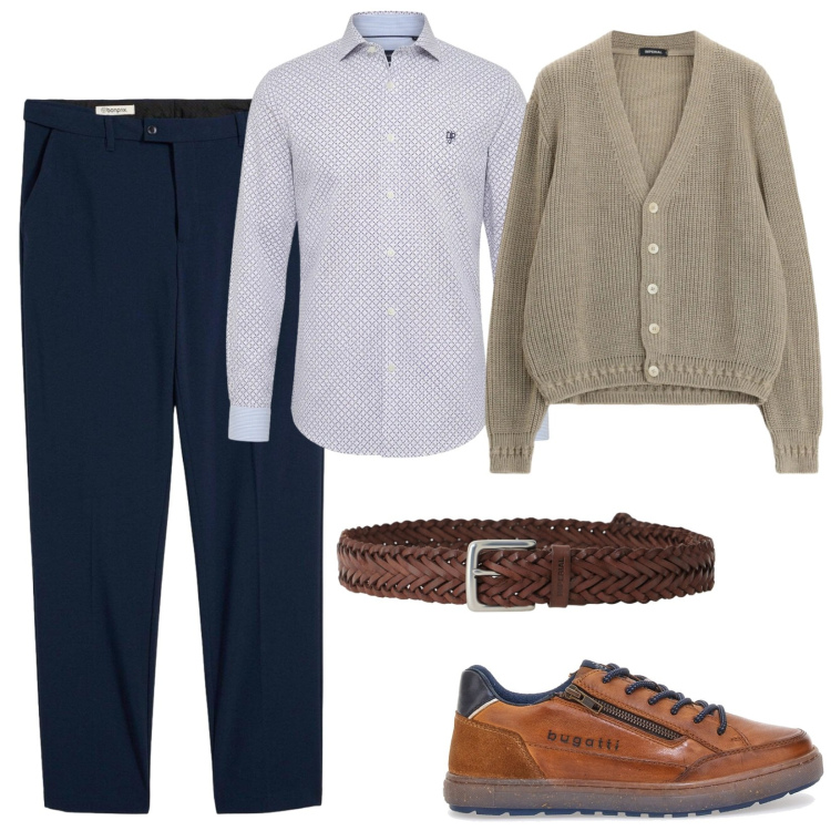 Outfit uomo - Aperitivo in città. Stile Urban per Tutti i giorni. Abbinamento con pantaloni, camicie, cardigans, cinture, scarpe stringate.