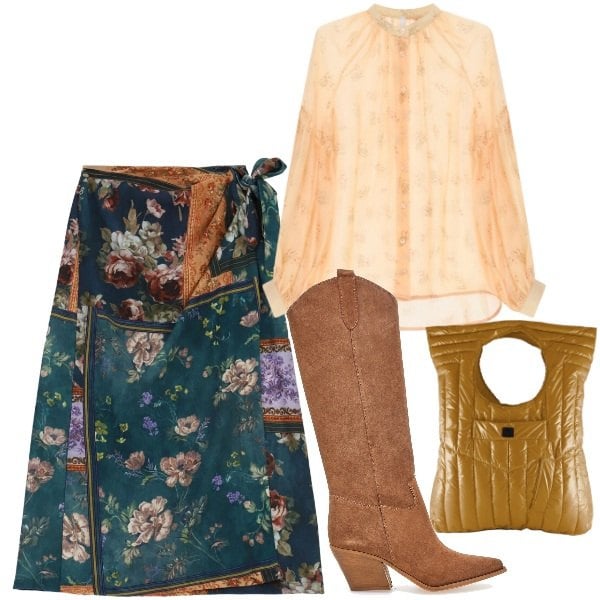 Outfit donna - Boho con stivali. Stile Boho per Tutti i giorni. Abbinamento con camicie, gonne longuette, borse a mano, stivali.