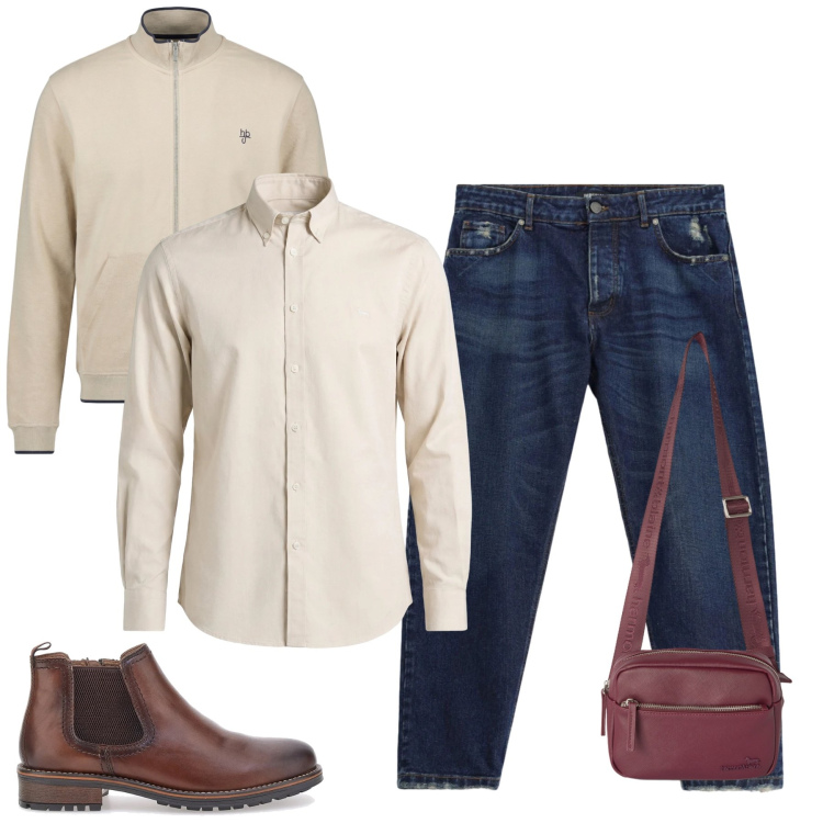 Outfit uomo - Antonio. Stile Casual per Tutti i giorni. Abbinamento con camicie, felpe, borse sportive, jeans, scarpe stringate.