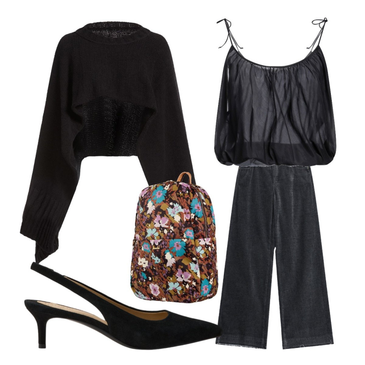 Outfit donna - Incontro di lavoro. Stile Minimal per Ufficio. Abbinamento con valigie, top, cappotti, jeans, décolleté.