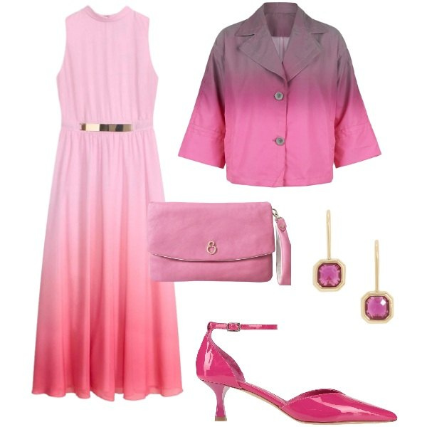 Outfit donna - Il rosa sfumato. Stile Chic per Cerimonia. Abbinamento con décolleté, vestiti lunghi, pochette, cappotti, orecchini.