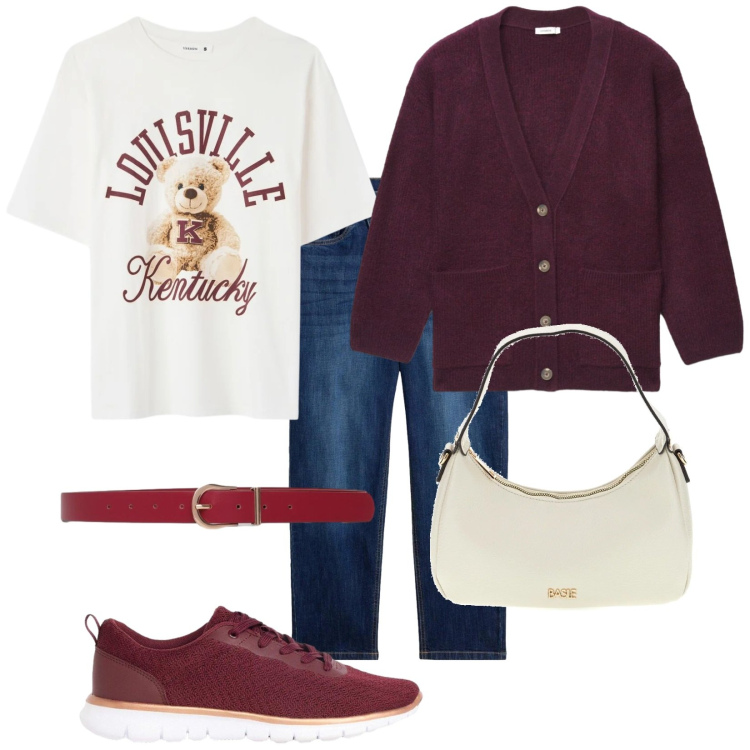 Outfit donna - Fluffy. Stile Casual per Tutti i giorni. Abbinamento con jeans mom, sneakers, cinture, cardigans, t-shirt, borse a tracolla.