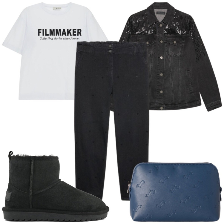 Outfit donna - Total look #2469098. Stile Basic per Tutti i giorni. Abbinamento con pochette, t-shirt, jeans, cappotti, stivali.