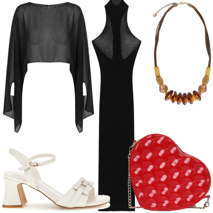Outfit donna - Total look #2469103. Stile Trendy per Serata fuori. Abbinamento con vestiti lunghi, borse a tracolla, collane, vestiti corti, sandali col tacco.