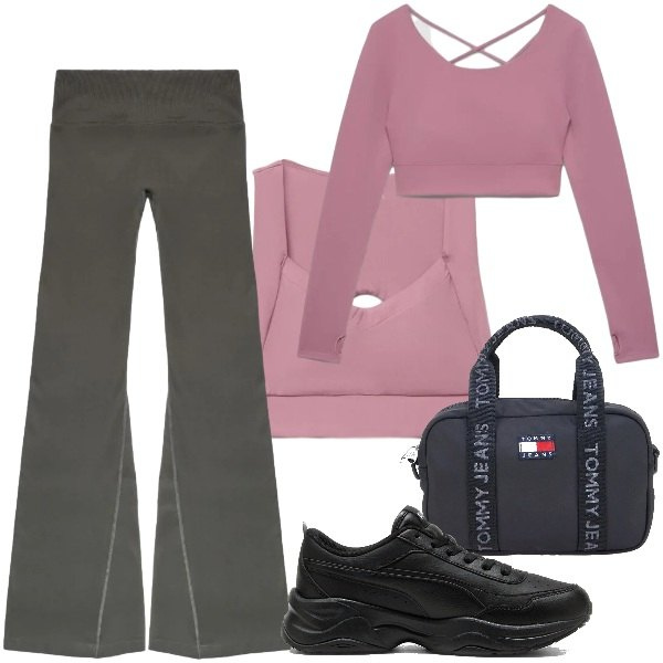 Outfit donna - Total look #2469107. Stile Sporty chic per Sport. Abbinamento con t-shirt sportive, top sportivi, leggings sportivo, borse a tracolla, sneakers.