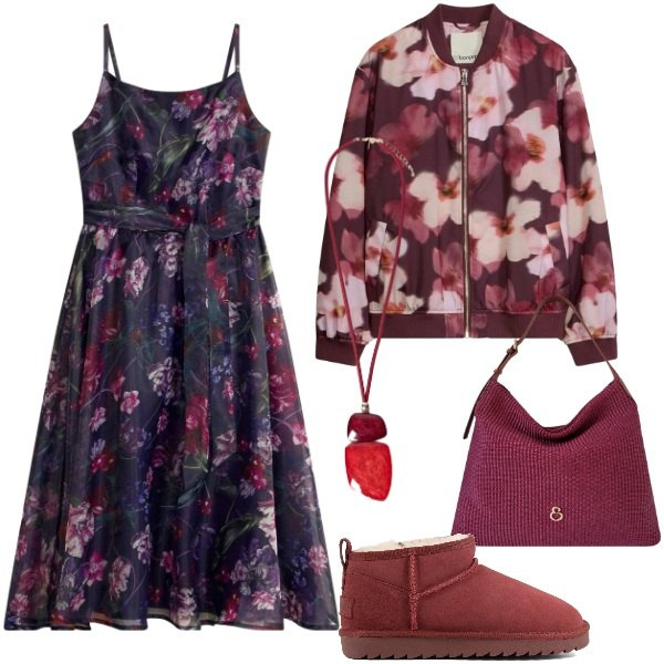 Outfit donna - Eleganza per il rientro - Focus Donna Cu. Stile Romantica per Tutti i giorni. Abbinamento con vestiti midi/longuette, bomber, ciondoli, borse a spalla, stivaletti.