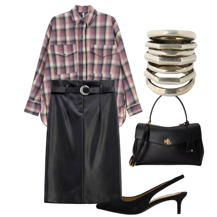 Outfit donna - Tartan & Fall Colors. Stile Chic per Ufficio. Abbinamento con gonne longuette, camicie, anelli, décolleté, borse a mano.