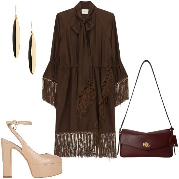 Outfit donna - Frange chic. Stile Chic per Cerimonia. Abbinamento con décolleté, vestiti corti, orecchini, borse a spalla.