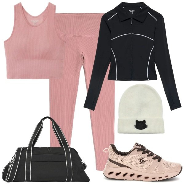 Outfit donna - Total look #2469152. Stile Sporty chic per Sport. Abbinamento con berretti, borse sportive, leggings sportivo, top sportivi, felpe sportive, sneakers.