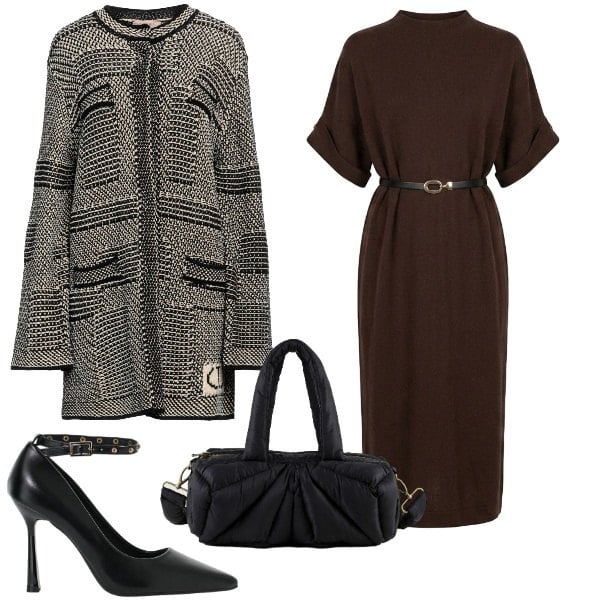 Outfit donna - Appuntamenti di lavoro. Stile Chic per Ufficio. Abbinamento con cappotti, décolleté, borse a mano, vestiti midi/longuette.