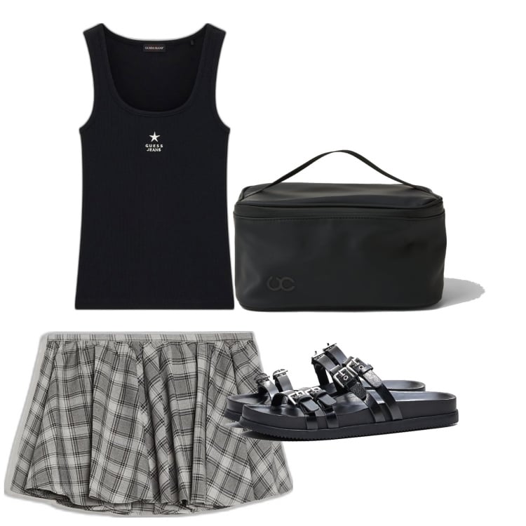 Outfit mujer - Casual. Estilo Casual para Todos los días. Combinación con sandalias, maletas, faldas, top.