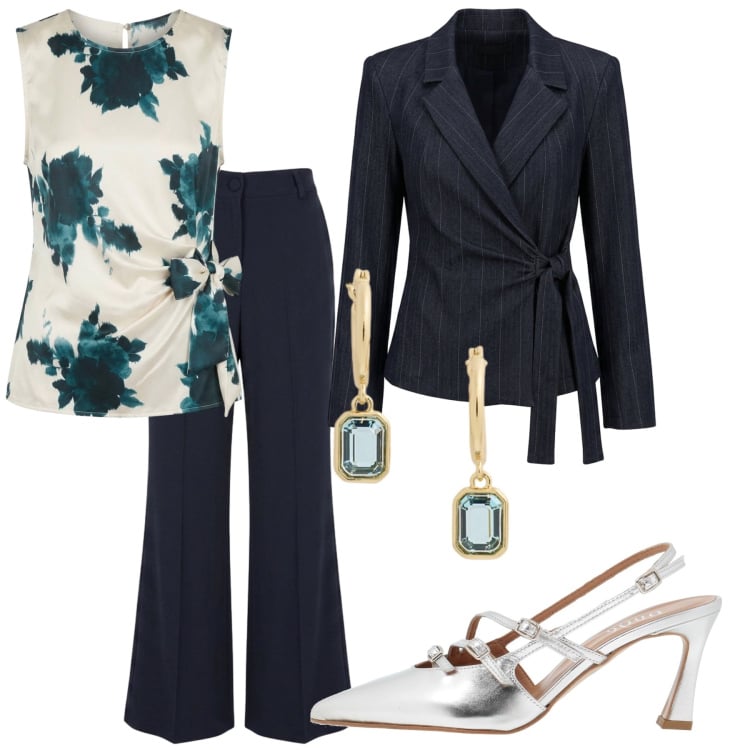 Outfit donna - Total look #2469178. Stile Chic per Serata fuori. Abbinamento con décolleté, top, pantaloni, blazer, orecchini.