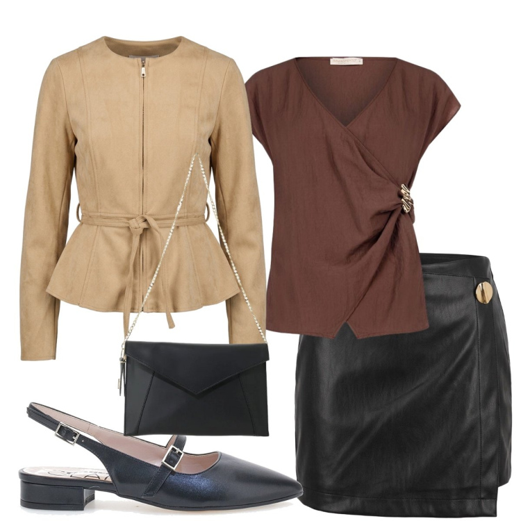 Outfit donna - Aperitivo a Settembre. Stile Casual chic per Serata fuori. Abbinamento con borse a tracolla, bluse, blazer, minigonne, ballerine.
