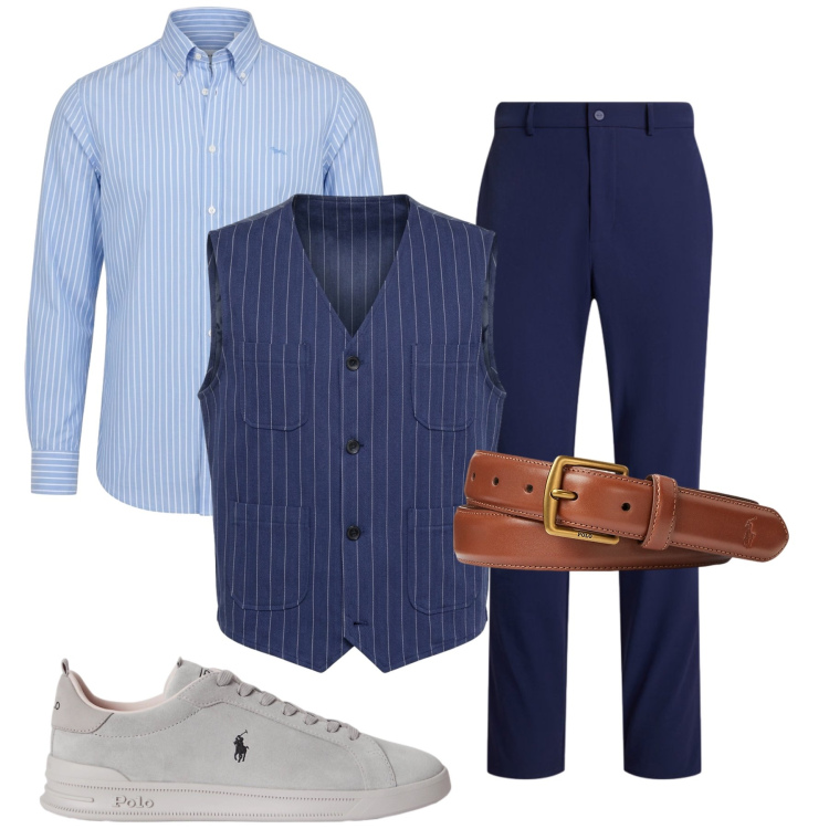 Outfit uomo - Total look #2469181. Stile Business/Elegante per Ufficio. Abbinamento con camicie, gilet, cinture, pantaloni, sneakers.