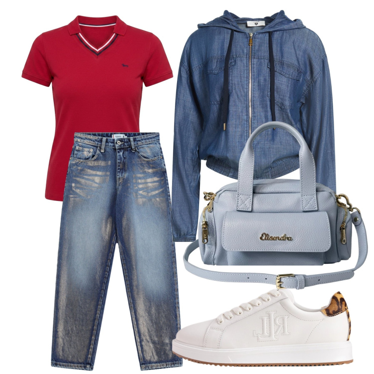 Outfit donna - Total look #2469201. Stile Urban per Tutti i giorni. Abbinamento con felpe con cappuccio, polo, jeans, borse a mano, sneakers.